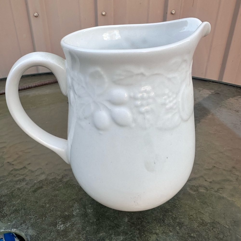Gibson White Ceramic fruit embossed pitcher